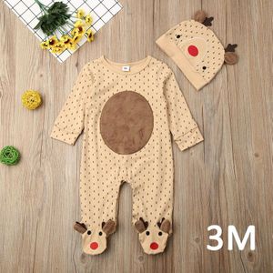 Leuke Pasgeboren Baby Jongen Meisje Xmas Herten Romper Jumpsuit Hoed Outfits Kleding Set