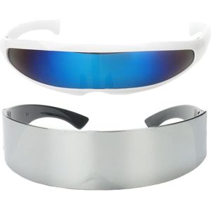 2 Pieces Smalle Blauw Metallic Zilver Buitenste Ruimte Robot Alien Brillen Shade Eyewear Future Soldier Zonnebril