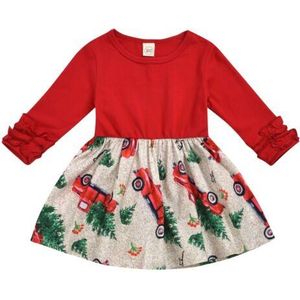 0-5Y Peuter Kids Baby Meisje Kerst Jurk Kleding Xmas Print Lange Mouwen Ruffle Party Auto Afdrukken Swing Jurk