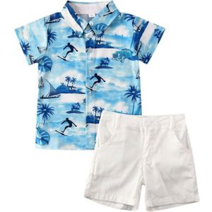 1-6Y Peuter Kids Baby Boy Kleding Sets Zomer Print Blauw Korte Mouw T-shirt Tops + Shorts Broek Strand Outfits