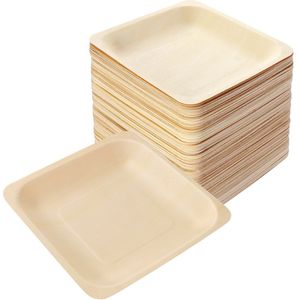 Rosenice 100Pcs Vierkante Wegwerp Houten Plaat Party Borden Servies Voor Bruiloft Restaurant Picknick Verjaardag 140x140mm