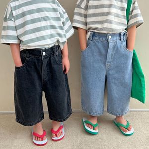 Kids Jeans Voor Meisje 2022 Koreaanse Kinderen Lente En Zomer Wijde Broek Unisex Effen Kleur Denim Meisje Losse casual Broek