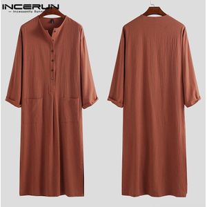 Incerun Vintage Mannen Islamitische Arabische Jubba Thobe Lange Mouw Solid Pockets Gewaden Mannen Saudi Arabië Abaya Jurk Moslim Kaftan 2022