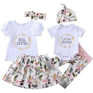 Bijpassende Kids Baby Meisje Kleding Sets Outfit Little Grote Zus Brief Bloemenprint Top Broek Kleding Set