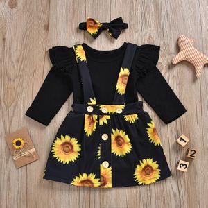 Pasgeboren Kids Baby Girl 2 STUKS Sets Bloemen Zonnebloemen Kleding Jumpsuit Romper Body Pak Bretels Rok Outfit Set Zonnejurk