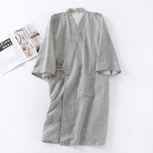 Katoen Kimono Stijl Badjas Mannen Lente Zomer En Herfst Dunne Gestoomde Badjas Negen-Kwart Mouwen Een Stuk robe Mannen Kimono