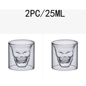 2-16Pcs 25Ml Schedel Cup Dubbel Transparant Glas Bier Whiskey Vodka Wijn Water Champagne Cocktail Wijn Bril koffie Melk Mokken