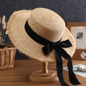 2022 Zomer Zonnehoed Boog 100% Raffia Hoed Zonneklep Strand Accessoires Strohoeden Vrouwen Zee Strand Leisure zonnebrandcrème Hoeden