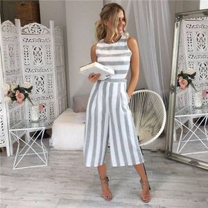 Gestreepte Jumpsuit Zomer Elegante Plus Size Verticale Gestreepte Backless Jumpsuits Womens Rompertjes Losse Lange Brede Been Broek