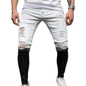 Uefezo Gradiënt Kleur Gescheurde Jeans Mannen Casual Slim Fit Skinny Jeans Homme Motor Biker Hiphop Rits Denim Broek broek