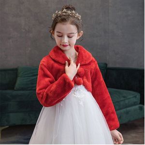 Kids Meisjes Prinses Dikker Pluche Jas Crop Wraps Sjaal Bloem Meisjes Lange Mouwen Bolero Warme Cape Bruiloft Verjaardag Party Jas