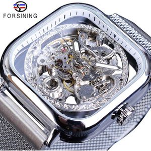 Mode Forsining Mannen Mechanische Horloges Automatische Self-Wind Golden Transparante Mesh Steel Horloge Skeleton Man Mannelijke Uur