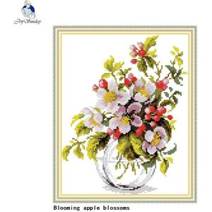 Joy Sunday Blooming Apple Blossom Stamping Cross Stitch 11CT 14CT Count Canvas Print Fabric Embroidery Set DIY Needlework Crafts