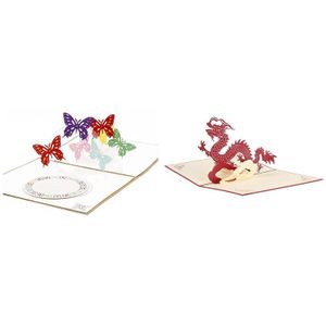 1 Pcs Danst 3D Up Wenskaart Kaart Lente Festival & 1 Stuks Papier Ambachtelijke-Up Chinese Draak 3D wenskaarten