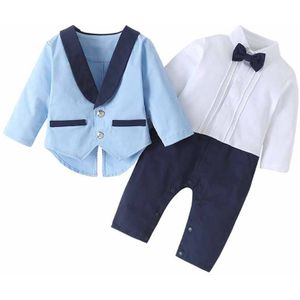 Baby Jongens Formele Pakken Verjaardag Wedding Party Dress Set Voor Gentleman Tuxedo Jacket + Vlinderdas Jumpsuit 2 Stuks Prestaties kleding