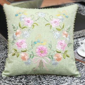 Lint Borduren Kussen Hennep Kussensloop voor Beginner Handwerken Borduurpakketten Handgemaakte Naaien Art Bloemen Serie