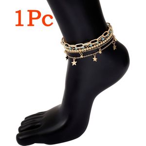 Bohemian Multi Layer Bead Enkelbanden Voor Vrouwen Zomer Strand Vintage Ster Kwastje Link Barefoot Sandalen Armband Charm Voet Sieraden