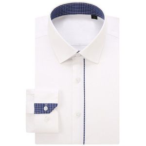 Smart Casual Lange Mouw Standaard-Fit Dress Shirt Pocket-Minder Patchwork Geruite Katoen Blouse Shirts