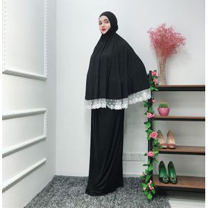 Moslim Tweedelige Set Vrouwen Gebed Kledingstuk Ramadan Musulman Ensembles Robe Lace Maxi Rokken Kaftan Islamitische Kleding Lange Khimar