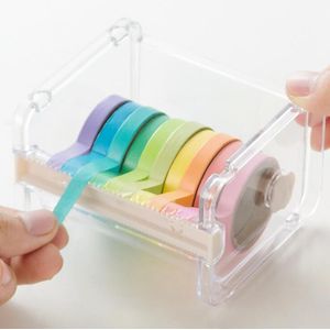 Praktische Transparante Plastic Plakband Dispenser Office Desktop Tape Houder Met Tape Cutter