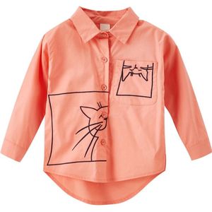 Lange Mouwen Shirt Voor Kinderen Meisjes Leuke Kat Wit Top Katoen Lente Kinderen Kleding Katoen Tiener Meisjes Blouse 3-12Yrs