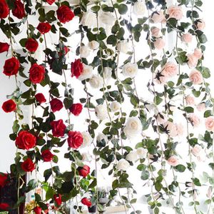 180cm Rozen Kunstbloemen Wijnstok Muur Opknoping Garland Krans Romantische Wedding Party Home Decoratieve Bloemen Roze Wit Rood