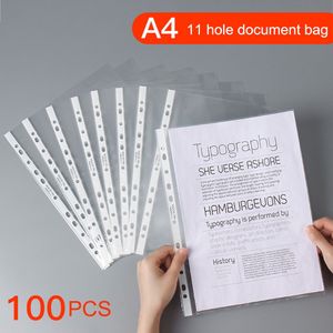 100Pcs A4 Plastic Geslagen Zakken Mappen Filing 11 Gaten Losse Blad Documenten Vel Protectors Transparante Map Tas