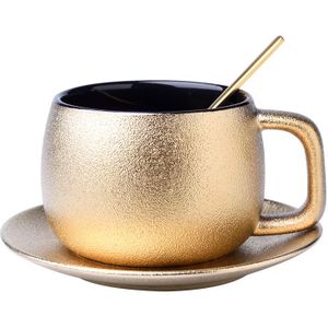 Royal Huishoudelijke Luxe Goud Aardewerk Vorst Koffie Mok En Schotel Gouden Thee Lepel Set Nobele Theekopje Espresso Cappuccino Cup Kopje
