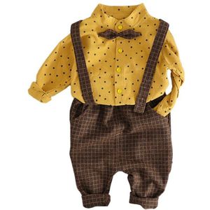 Baby Jongens Kleding Gentleman Lange mouwen Shirts Top + Strap Broek 2 STUKS Formele Baby Kleding Voor Jongen