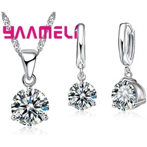 Vrouw Mode Hoge Korting Ketting En Oorbellen 925 Serling Zilveren Zirconia Bruiloft Sieraden Sets