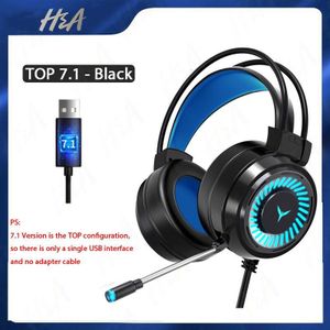 H & A Gaming Headsets Gamer Hoofdtelefoon Surround Sound Stereo Bedrade Koptelefoon Usb Microfoon Kleurrijke Licht Pc Laptop Game Headset