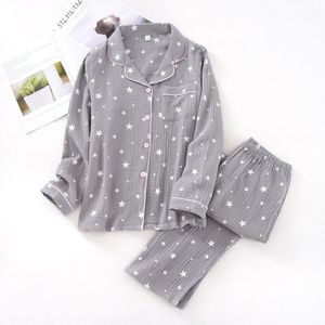 Liefhebbers Pyjama Set Comfort Katoen Star Print Nachtkleding Voor Mannen En Vrouwen Koppels Lente En Herfst Volledige Mouw Homewear