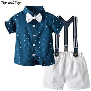 Top En Top Kleine Jongens Gentleman Kleding Set Kids Jongens Toevallige Korte Mouwen Strik Shirt + Overalls formele Pakken