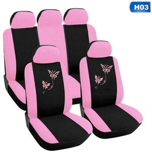 9/4 Pcs/Set Auto Bekleding Universele Automobiles Zitkussen Interieur Trim Roze Paars Universele Covers Borduurwerk Stijl