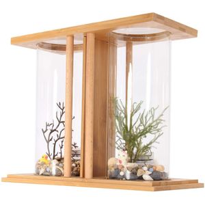 Mini Aquarium Bamboe Mini Clear Dual Glas Plant Fish Tank LED Verlichting Goudvis Desktop Landschap Decoratie Aquarium Accessoire