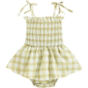 Citgeett Zomer Baby Meisjes Bodysuit Jurk Spaghetti Band Mouwloze Plaid Gedrukt Casual Jumpsuit Kleding
