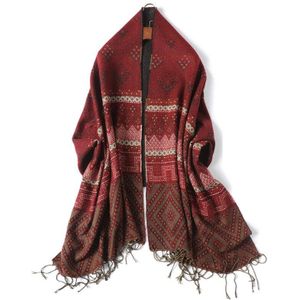Boho Knit Winter Sjaal Voor Vrouwen Cashmere Pashmina Shawl Wrap Geometrische Vrouwelijke Warme Deken Sjaals Kwastje Stole