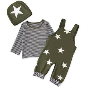 2 Stuks Baby Jongens Kleding Kinderen Lange Mouw Gestreepte Tee Shirts Top Jarretel Ster Romper + Hoed Katoen Outfits