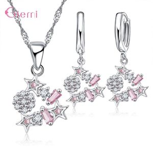 Mode Trendy Star Ketting Oorbel Set 925 Sterling Silver Cubic Zirkoon Sieraden Sets Voor Vrouwen Meisje Feestartikelen