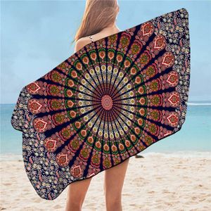 BeddingOutlet Boho Blue Badhanddoek Badkamer Mandala Bloemen Microfiber Strandlaken Bohemian Wit Rood Douche Handdoek 75cm x 150cm