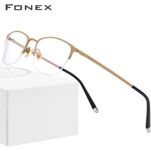 FONEX Pure Titanium Brilmontuur Mannen Vintage Ronde Brillen Vrouwen Semi Randloze Helft Optische Recept Brillen 8502