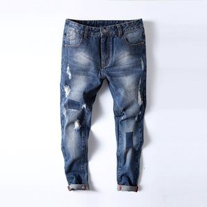 Plus Size Patchwork Man Jeans Manchetten Plus Size Potlood Enkellange Denim Broek Mannelijke Broek Maat 40 Man kleding RMP175010