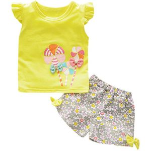 2 Stuks Peuter Baby Zomer Meisjes Kleding 2 3 Jaar Korte Mouw Lolly T-shirt + Shorts Meisjes Outfits Kids kleding Voor Meisjes Sets
