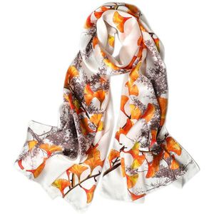 100% Echte Zijde Sjaal Vrouwen Bloem En Vogel Patroon Sjaals Wrap Dames Lange Zachte Pashmina Foulard Femme Winter sjaal