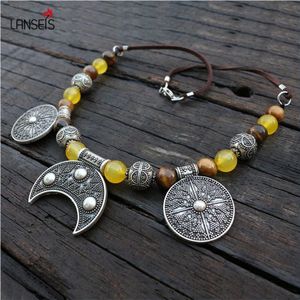 Tiger's Eye & Chalcedoon Stijve Lunula Hanger, slavische Inspiratie Viking Leeftijd Jurk Kette Ketting Broche Sieraden Voor Charm Vrouwen