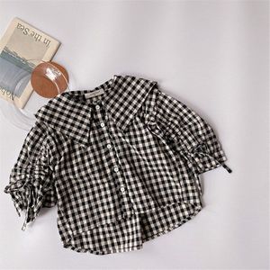 Herfst Casual Revers Kraag Plaid Shirts Voor Meisjes Koreaanse Stijl Baby Meisjes Cotton Lange Mouwen Shirts Kids Tops