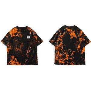 Gonthwid Print Tie Dye Tees Shirts Streetwear Mannen Zomer Harajuku Hip Hop Casual Korte Mouw T-shirts Tops Oranje Zwart