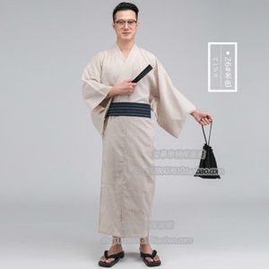 Mannelijke Traditionele Japan Kimono Badjassen Mens Katoen Robe Yukata Mannen Badjas Zomer Nachtkleding met Riem en fan A52601