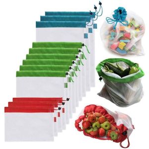 12 Stks/partij Herbruikbare Mesh Produceren Bags Wasbare Eco Vriendelijke Tassen Voor Boodschappen Opslag Fruit Groente Speelgoed Diversen