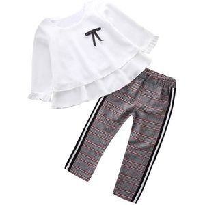 Peuter Baby Kids Meisjes Outfits Set Ruche T-shirt Tops + Gecontroleerd Broek Lente Kleding Meisjes Kinderen Sets roupa Menina